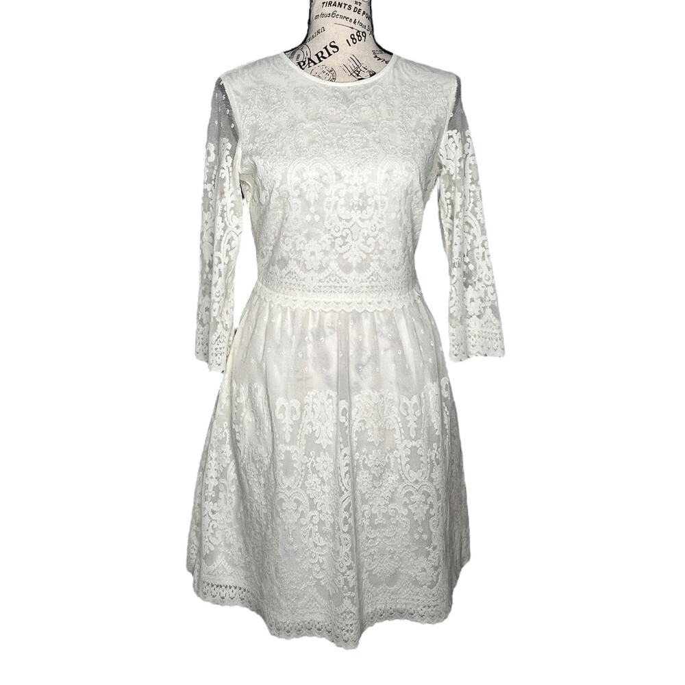 DV Dolce Vita (XS) Cream Lacey Scallop Hem 3/4 Sleeve Pocketed Fully Lined Dress